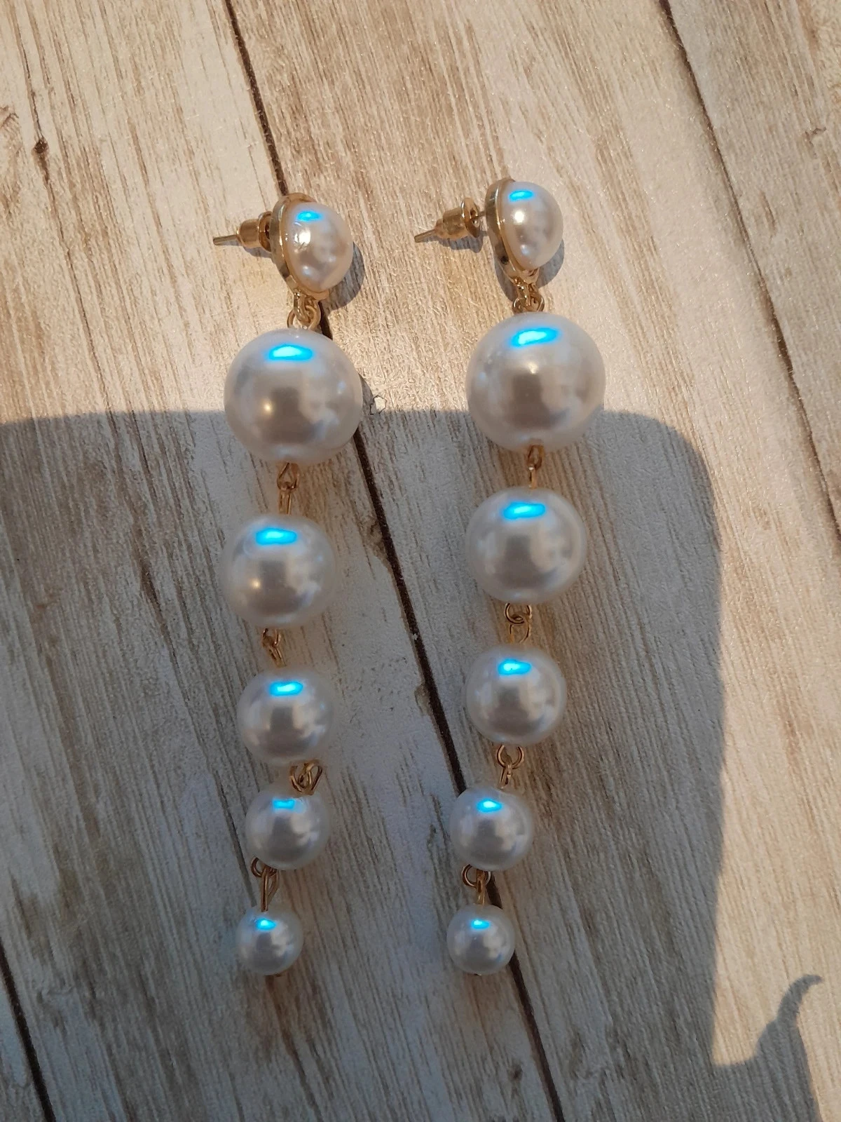 Hangende parelketting oorbellen, goudkleurig – photo 4